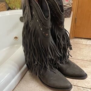 LIBERTY Black Fringed Heeled Boots